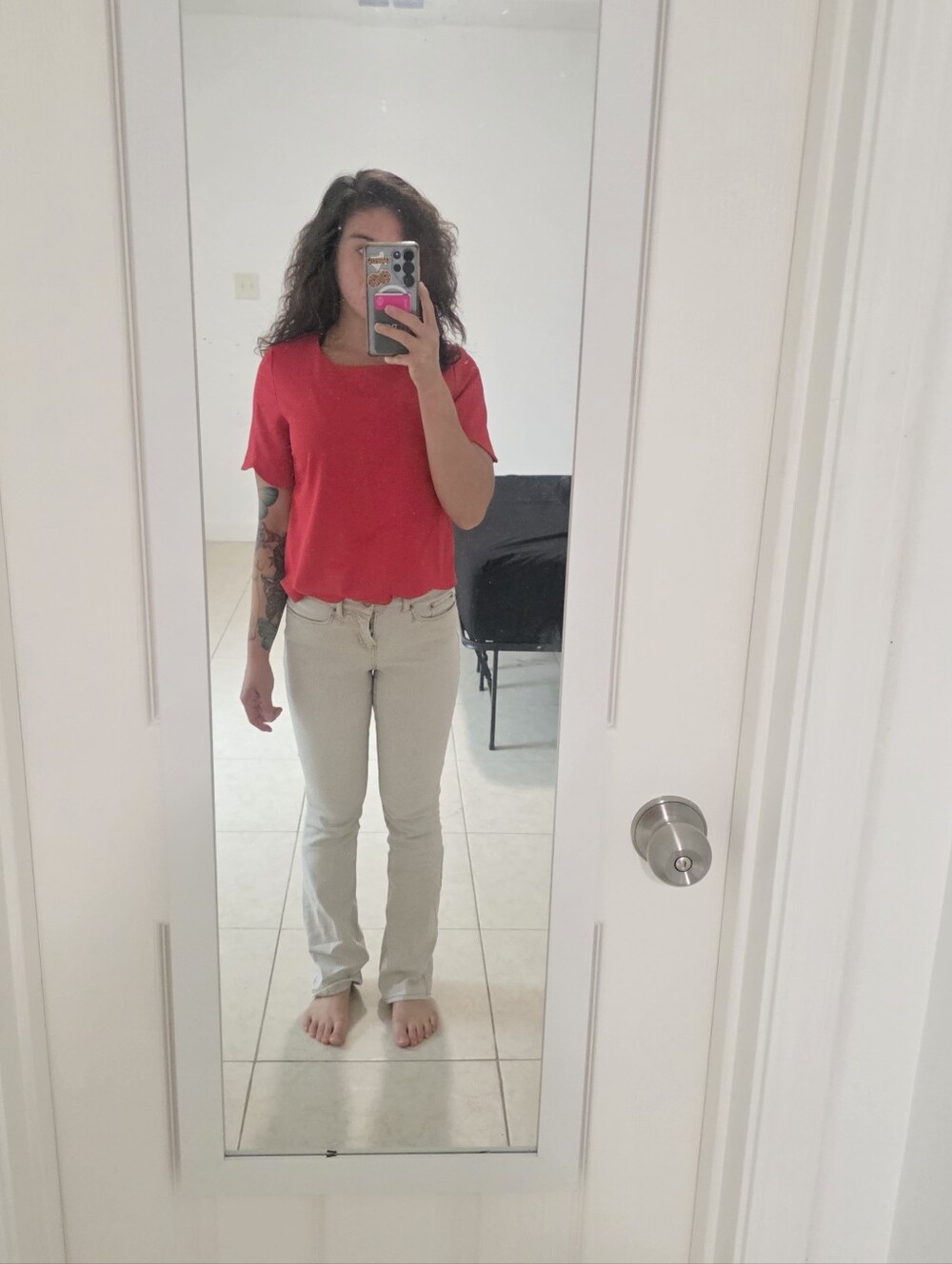 Red Scalloped Hem Blouse Small Handmade Minimalist Chic Top